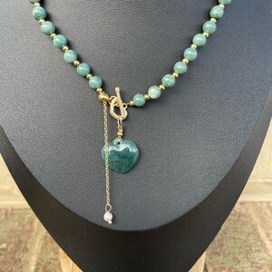 Elegant Bluewater Jade  Heart Pendant Necklace